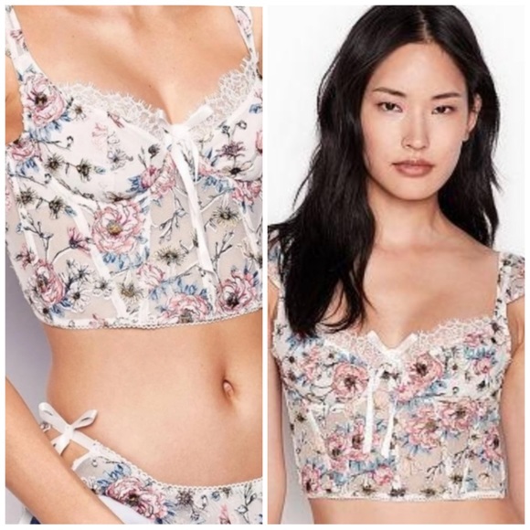 VS Luxe Dream Angels Silk Multi Color Floral Appliqué Celeb Corset 32C EUC - Picture 9 of 16